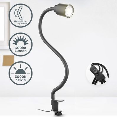 LED Klemmleuchte Leselampe flexibel Tischlampe Schreibtisch flex schwarz 5W GU10