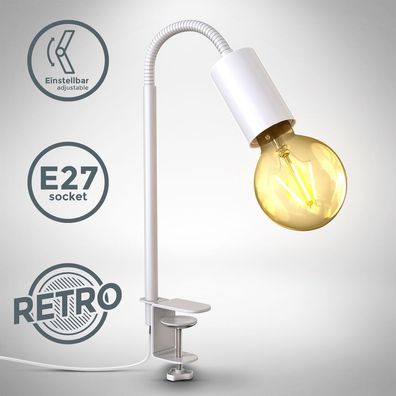 LED Klemmleuchte Vintage Leselampe flexibel Tischlampe Retro Bettlicht weiß E27