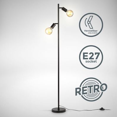 Stehleuchte Retro Industrie Design Stehlampe Vintage Metall schwarz 2x E27