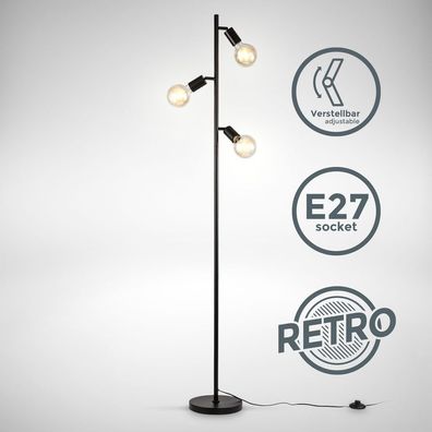 Stehleuchte Retro Industrie Design Stehlampe Vintage Metall schwarz 3x E27
