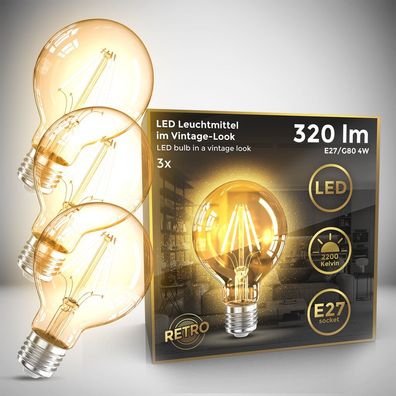 3x LED Leuchtmittel Filament Vintage Industrie Lampe E27 Retro Glühbirne G80 4W