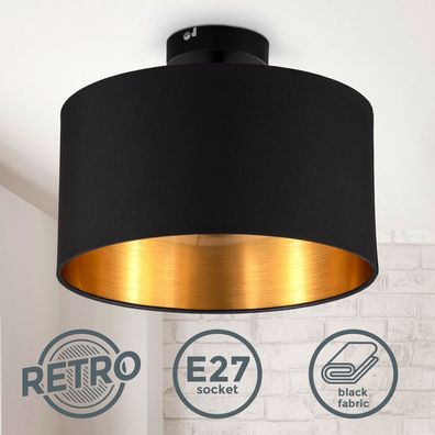 Deckenleuchte schwarz gold Stoffschirm E27 30cm Schlafzimmer-Lampe Wohnzimmer