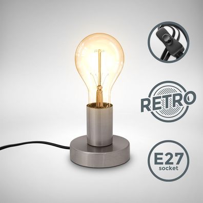 Retro Tischlampe Vintage Tischleuchte Wohnraum Flur Edison E27 matt-nickel