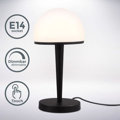 Tischleuchte Glasschirm schwarz-matt LED Touch Dimmbar E14 Büro Nachttischlampe