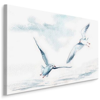 CANVAS Leinwandbild XXL Wandbilder Weiße Vögel Möwen Aquarell Wohnzimmer 919