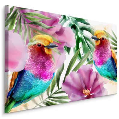 CANVAS Leinwandbild XXL Wandbilder Vogel tropische Blumen egzotisch 3D 924
