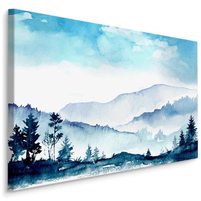 CANVAS Leinwandbild XXL Wandbilder Kunstdruck Aquarell Berge Landschaft 1134
