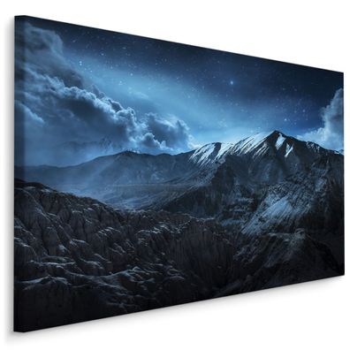 CANVAS Leinwandbild XXL Wandbilder Land Berge Nacht Ansicht 3D 1158