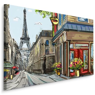 CANVAS Leinwandbild XXL Wandbilder Straßen Paris Zeichnung Comic 1180