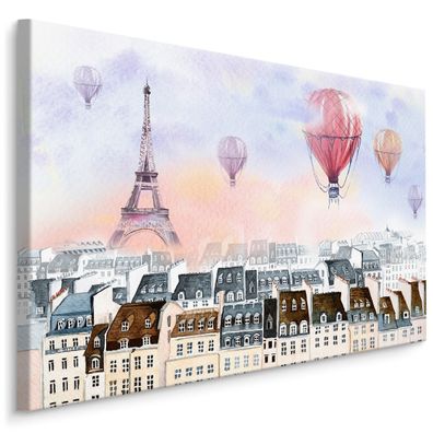 CANVAS Leinwandbild XXL Wandbilder Gebäude Paris BALKON Eifelturm 3D 1187