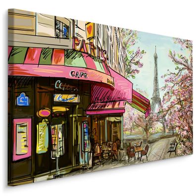 CANVAS Leinwandbild XXL Wandbilder Kunstdruck Paris CAFÉ Zeichnung 3D 1192