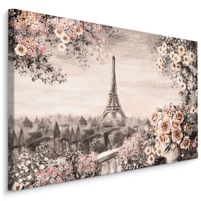 CANVAS Leinwandbild XXL Wandbilder Paris Ansichten BLUMEN Dekor 3D 1203