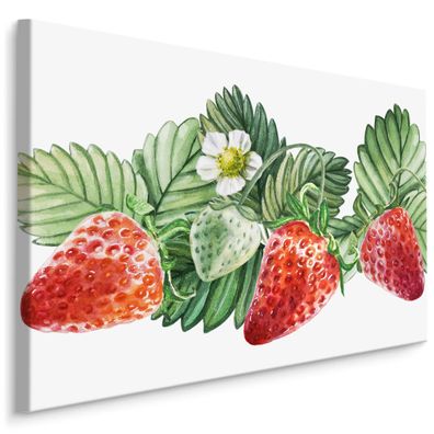 CANVAS Leinwandbild XXL Wandbilder Esszimmer gemalte Erdberen Blumen 751
