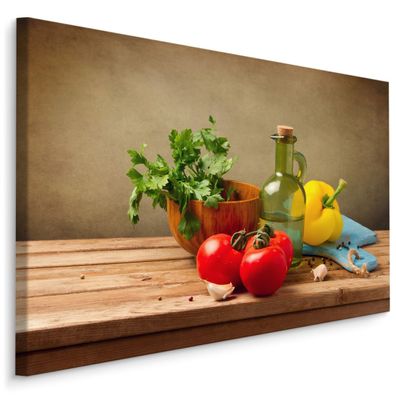 CANVAS Leinwandbild XXL Wandbilder Küche Tomaten Gewürze Kräuter 756
