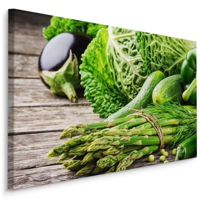 CANVAS Leinwandbild XXL Wandbilder Kunstdruck Küche Spargel grün Gemüse 759
