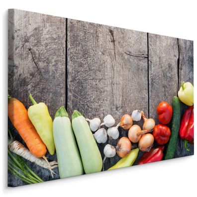 CANVAS Leinwandbild XXL Wandbilder Kunstdruck Küche Gemüse Gewürze Holz 762