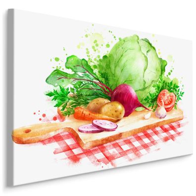 CANVAS Leinwandbild XXL Wandbilder Küche gemalt Gemüse auf Holz 765