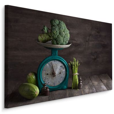 CANVAS Leinwandbild XXL Wandbilder Küche Gemüse Broccoli Holz Waage 768