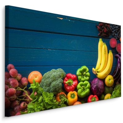 CANVAS Leinwandbild XXL Wandbilder Esszimmer buntes Gemüse Früchte 782