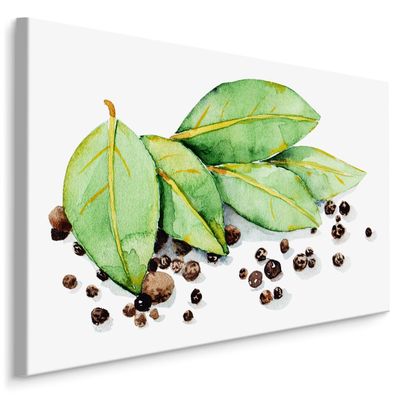 CANVAS Leinwandbild XXL Wandbilder Esszimmer Gewürze Kräuter Blätter 803