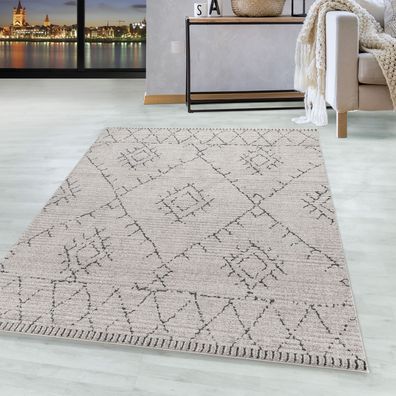 Wohnzimmer Teppich ROKKO Kurzflor Teppich Berber Stil Muster Beige