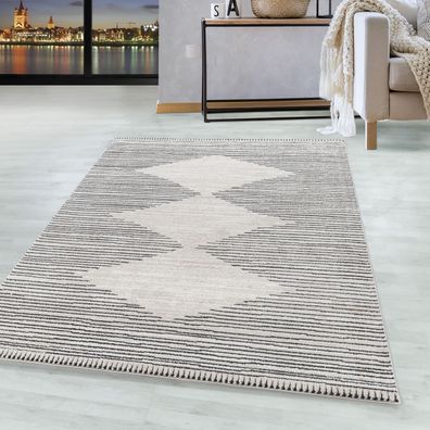 Wohnzimmer Teppich ROKKO Kurzflor Teppich Berber Stil Muster Streifen