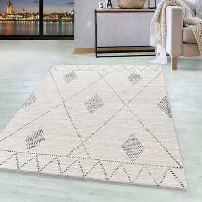 Wohnzimmer Teppich ROKKO Kurzflor Teppich Berber Stil Muster Raute
