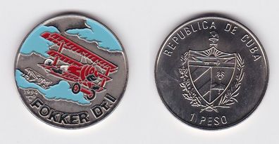 1 Peso Nickel Farb Münze Kuba Doppeldecker, Fokker Dr.1, 1994 (111068)