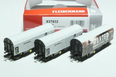 Fleischmann N DB AG Captrain 3x 4achs Schiebeplanenwagen grau 837932 NEU OVP