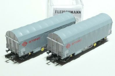 Fleischmann N NS 2x 4achsiger Schiebeplanenwagen grau 837927 NEU OVP