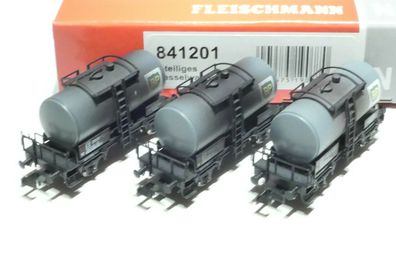 Fleischmann N DB 3teil. Set 2achs. Kesselwagen grau gealtert 841201 NEU OVP