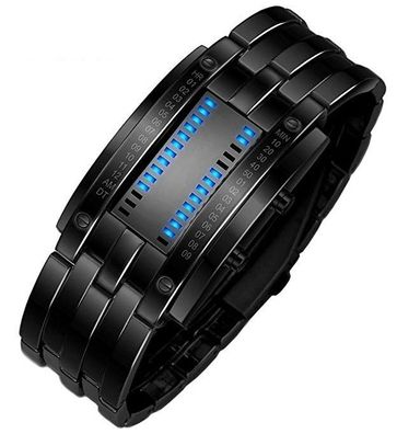 Herren Armbanduhr Binär LED Uhr Digital Armband Edelstahl Datum Sport blau 1St
