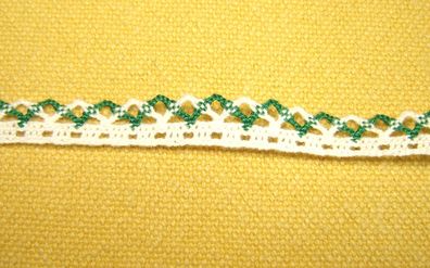 Häkelspitze Häkelborte Baumwolle grün weiß 1cm breit je Meter HSp10