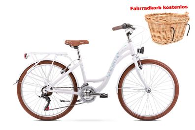 24"ZOLL Mädchenfahrrad Citybike Cityrad Kinderfahrrad Aluminiumrahmen ROMETPanda Weiß