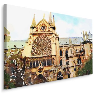 CANVAS Leinwandbild XXL Wandbilder Kathedrale Notre Dame Aquarell 1231