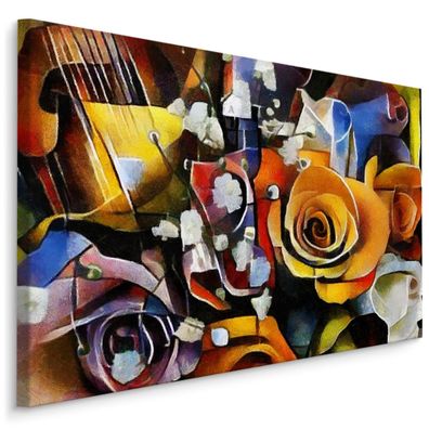 CANVAS Leinwandbild XXL Wandbilder bunte Blumen Kubismus Dekor 1253