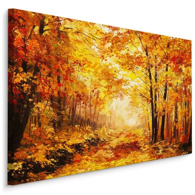 CANVAS Leinwandbild XXL Wandbilder auf Leinwand Herbst WALD Gemälde 3D 1275