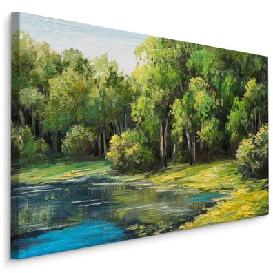 CANVAS Leinwandbild XXL Wandbilder auf Leinwand SEE im Wald Gemälde 3D 1287