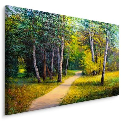 CANVAS Leinwandbild XXL Wandbilder WEG im Birkenwald Landschaft 3D 1315