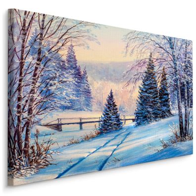 CANVAS Leinwandbild XXL Wandbilder Flur WALD Bäume Winter Natur 1319
