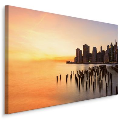 CANVAS Leinwandbild XXL Wandbilder Kunstdruck Sonnenuntergang in New York 223