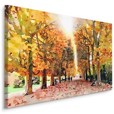 CANVAS Leinwandbild XXL Wandbilder Wald im Herbst Aquarell 3D 1335