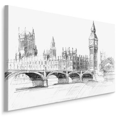 CANVAS Leinwandbild XXL Wandbilder Büro Panorama London Skizze Dekor 1376