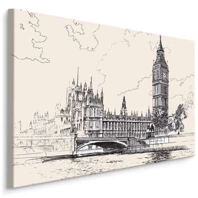 CANVAS Leinwandbild XXL Wandbilder Westminster Platz London Zeichnung 1388