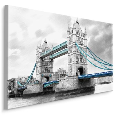 CANVAS Leinwandbild XXL Wandbilder Esszimmer Tower Bridge London Skizze 1402