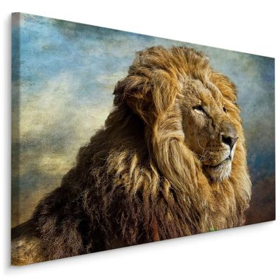 CANVAS Leinwandbild XXL Wandbilder Flur LÖWE wilde Katze Porträt 3D 1528