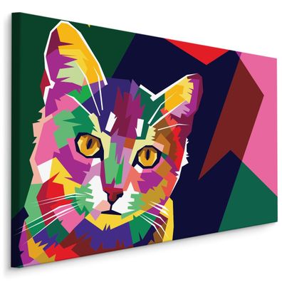 CANVAS Leinwandbild XXL Wandbilder bunte grafische KATZE Dekor 1552