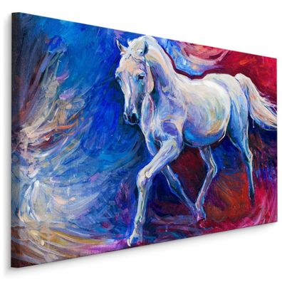 CANVAS Leinwandbild XXL Wandbilder Wohnzimmer Weißes Pferd Abstrakt Natur 488