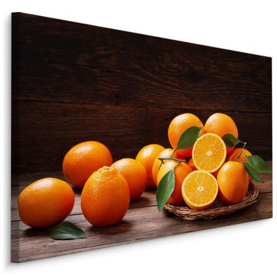 CANVAS Leinwandbild XXL Wandbilder Esszimmer Früchte Orangen Blätter 708