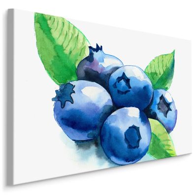 CANVAS Leinwandbild XXL Wandbilder Wohnzimmer Blaubeeren gemalt Aquarell 736